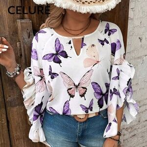 SHEIN CURVE BUTTERFLY RUFFLE TOP SZ 1X